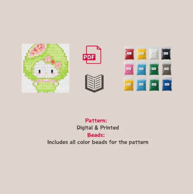 Green Guava Kitty Pixel Pattern Fuse Bead Kit  | Cute DIY Fuse 763 Beads Set
