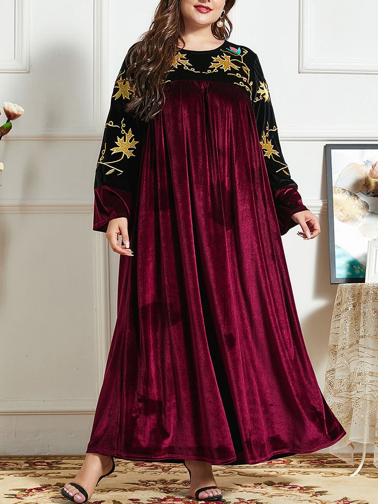 Fashion embroidery pleated velvet dress