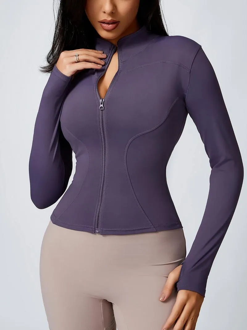 Women's Zip Up Sports Jacket, Tight Long Sleeve Sports Top, Ladies Sportswear Clothing for Spring Indoor Wear
