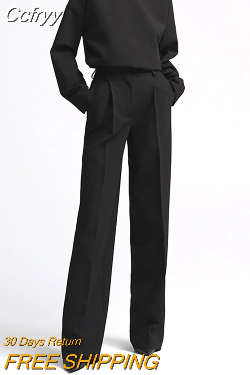 huibahe Elegant Pants Sets Womens 2 Pieces Autumn Office Lady O-Neck Long Sleeve Tops Fashion High Waist Pleated Long Pants Suits