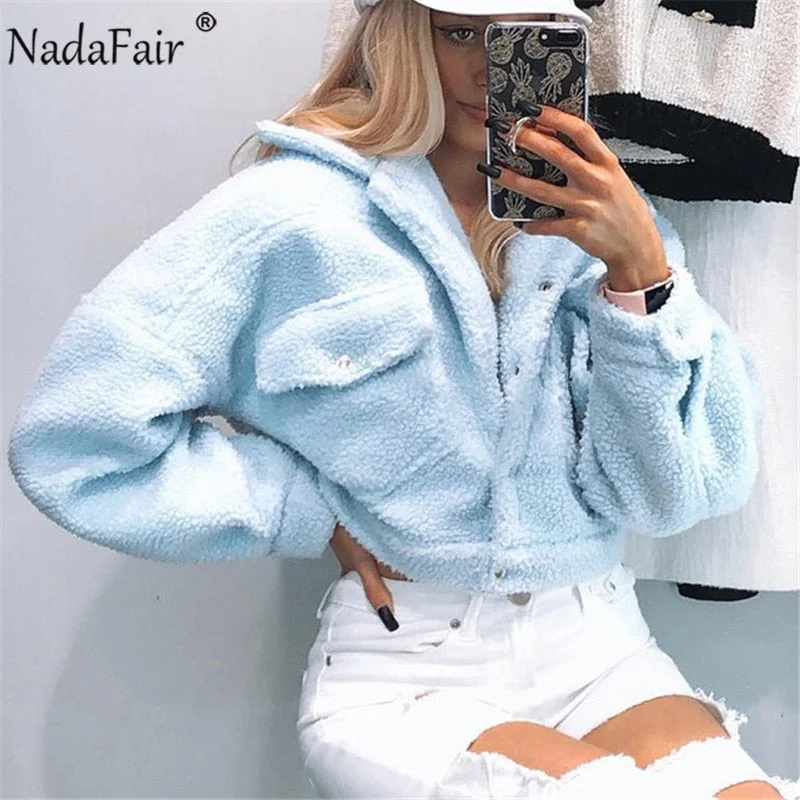 Christmas Gift Nadafair Lamb Wool Winter Coat Woman Jacket Autumn Fleece Casual Faux Fur Overcoat Shaggy Warm Cropped Jackets Outwear