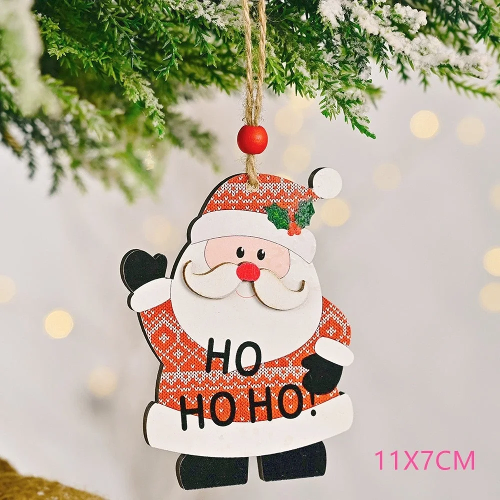 2022 New Year Xmas Elk Wood Craft Christmas Tree Ornament Noel Christmas Decoration for Home Wooden Pendant Navidad 2021 Gift