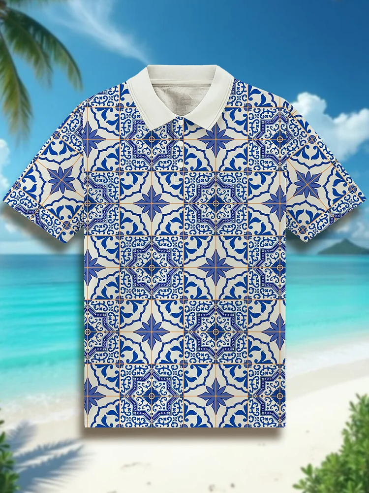 Men's Middle Eastern Style Pattern Art Print Short Sleeve Shirt