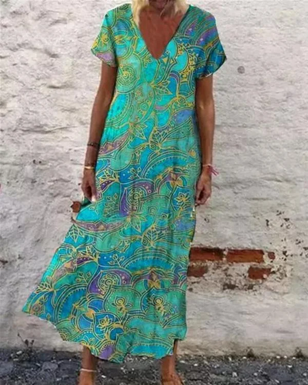 Boho Floral Cotton Maxi Dress