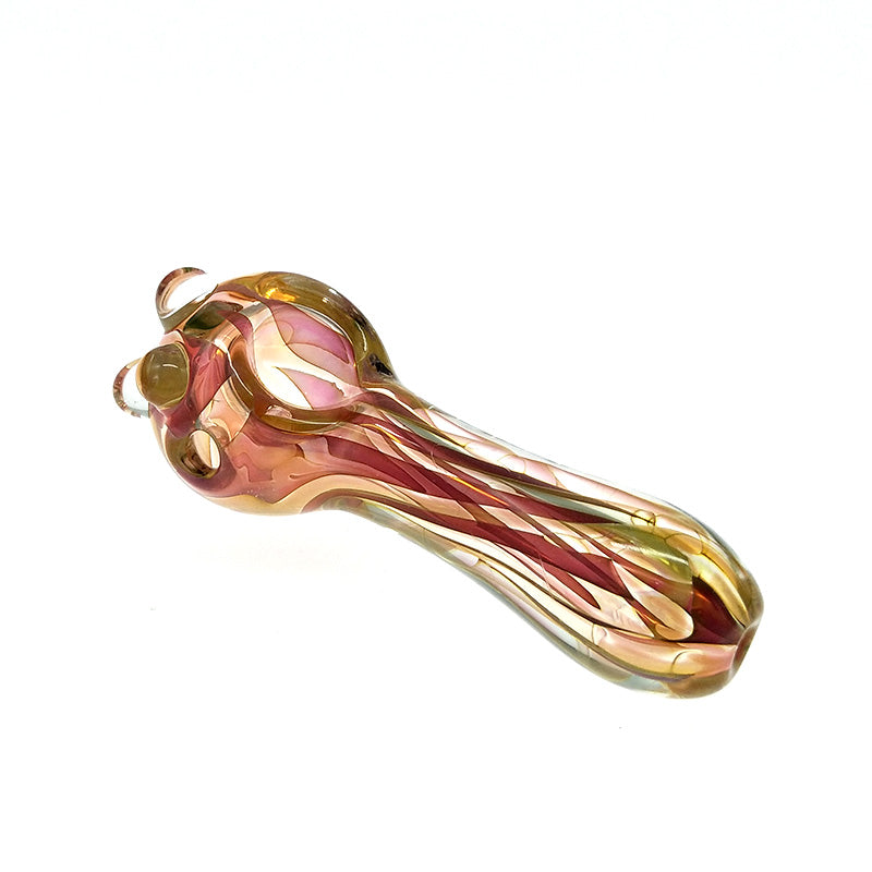 Colored Stripe Fumed Spoon Pipe with Glass Marbles
