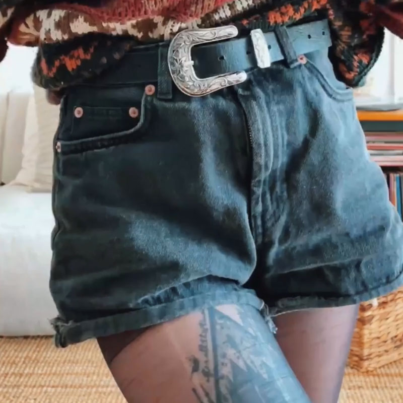 Women Vintage Solid Color High-waist Denim Shorts