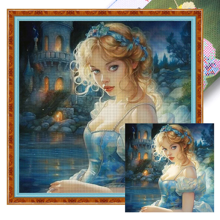 【Huacan Brand】Crystal Girl 16CT Stamped Cross Stitch 40*40CM