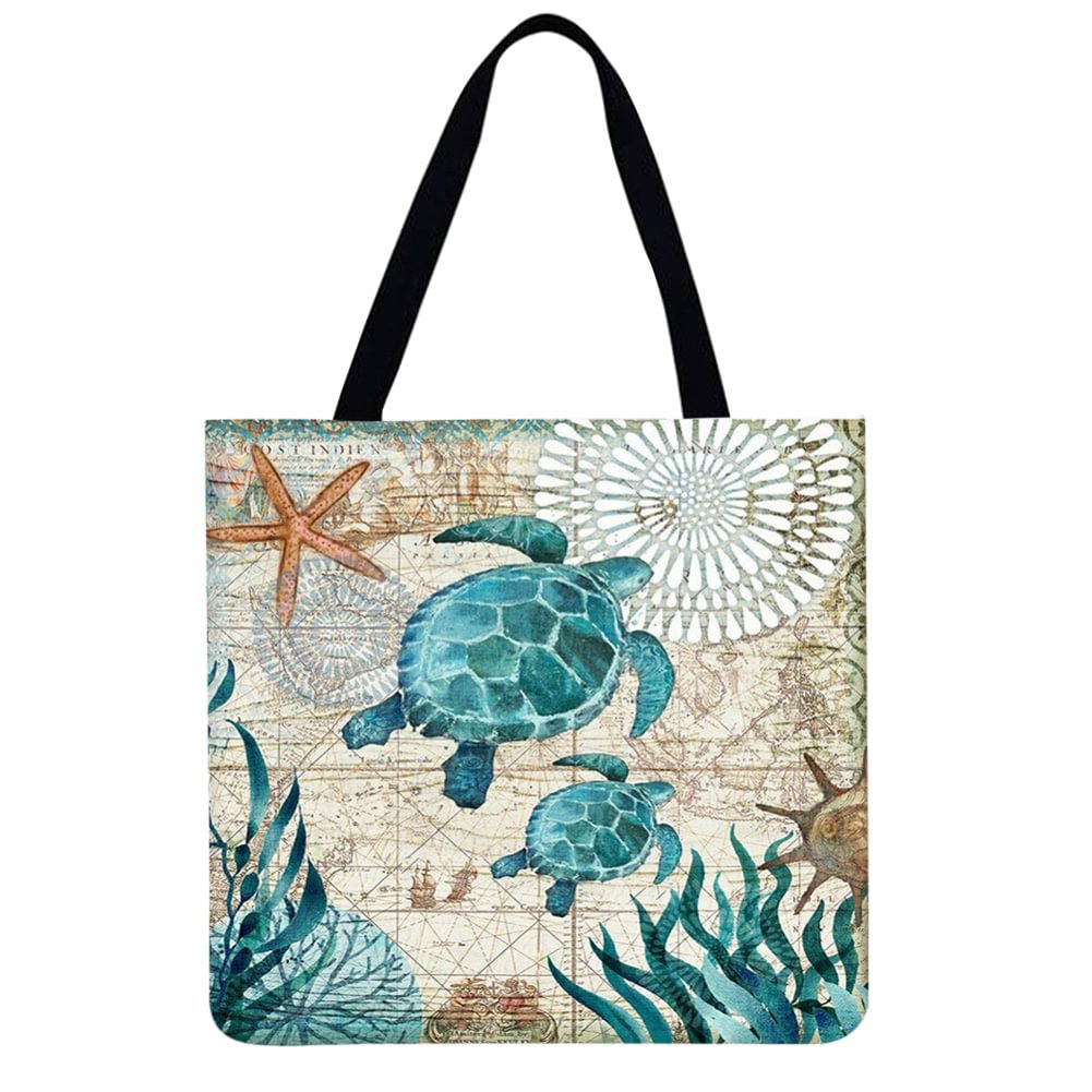 Linen Tote Bag - Sea turtle