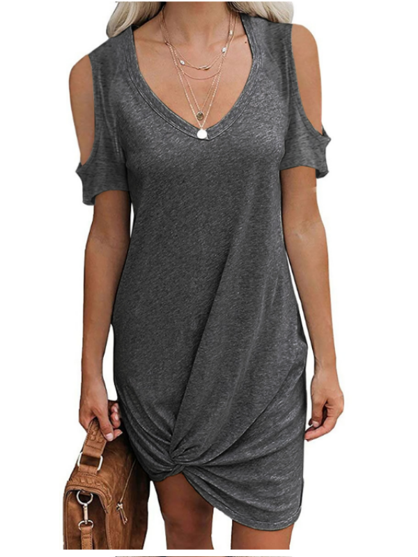 Hot Sale Short-sleeved Summer New Solid Color Spring And Summer Strapless T-shirt Dress Women