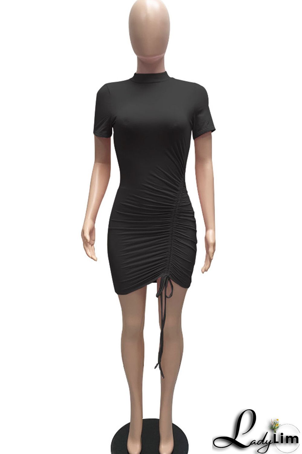 White Sexy Solid Patchwork Draw String Fold O Neck Pencil Skirt Dresses