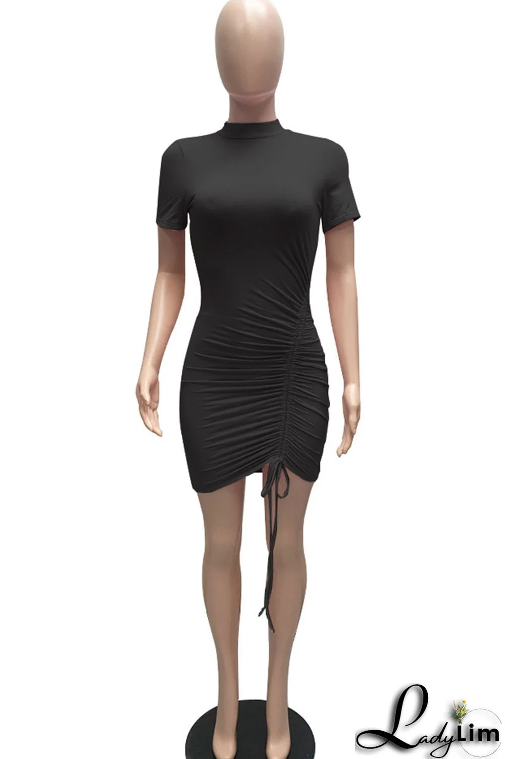 White Sexy Solid Patchwork Draw String Fold O Neck Pencil Skirt Dresses