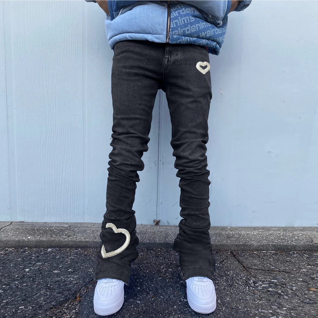 Love Black Jeans High Waist Design Straight Leg Trousers