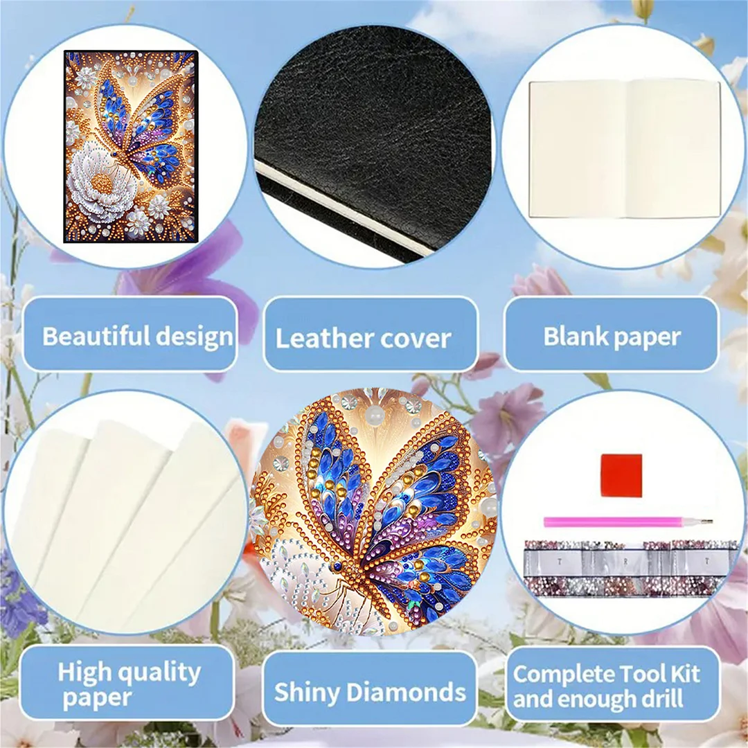 DIY Flower Diamond Painting Journals Notebooks 50 Pages A5 No Lines Special Shaped Diamond Art Kits for Beginners Craft Lovers and Artists (Butterflies Flowers)