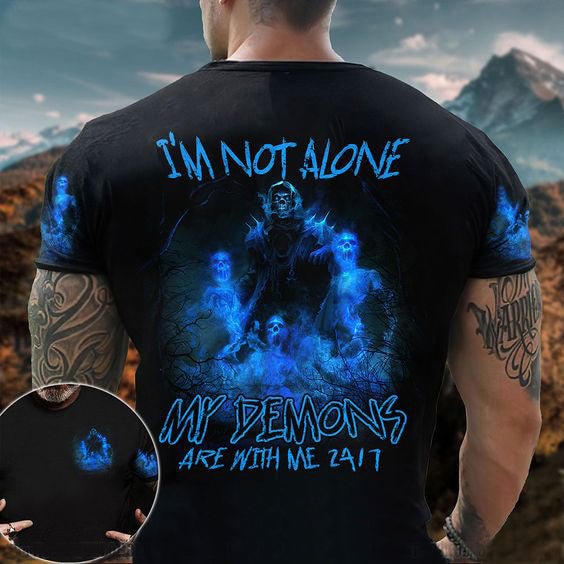 "My Demons Are With Me" Slogan Skull Creative Print Men's Fashion Casual T-Shirt