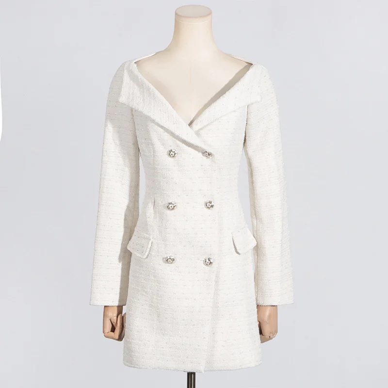 Toloer Toloer 2024 New Fashion Temperament One Word Shoulder Long Sleeve Waist Design Sense Pocket Stitching Advanced Sense Dress-Outfit Ideas