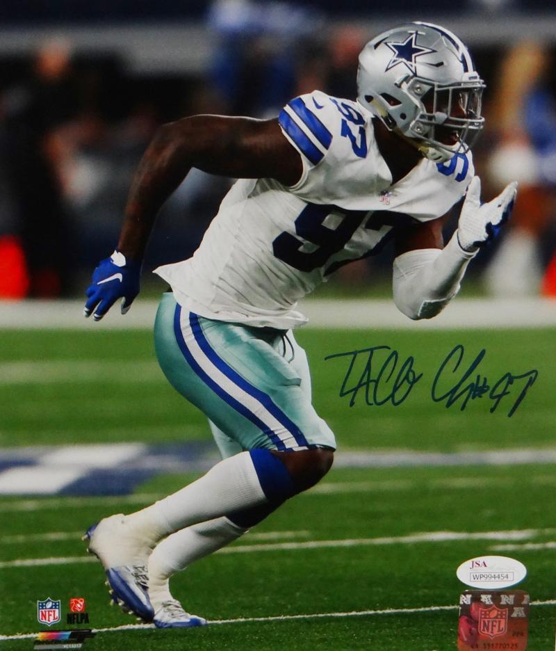 Taco Charlton Autographed Cowboys 8x10 Rushing PF Photo Poster painting- JSA W Auth *Blue