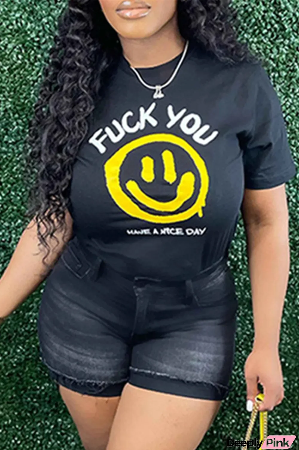 Black Fashion Casual Print Basic O Neck T-Shirts