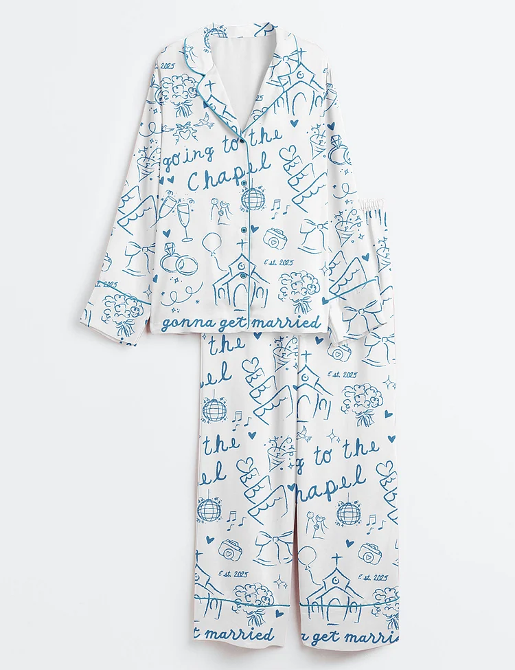 Women&rsquo;s Going To The Chapel Gonna Get Married Bachelorette Bride Wedding Art Print Long Sleeve Satin Pajama Set