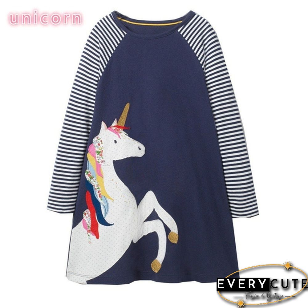 Toddler Baby Girls Kids Autumn Clothes Cute Cartoon Applique Long Sleeve T-Shirt Dress