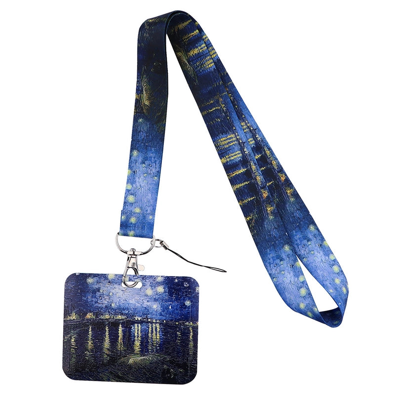 Art Style Van Gogh Lanyard Card Cover Student School Card Bus Pass Shuttle Card Access Control Card Double-sided Printed Mobile Phone Strap