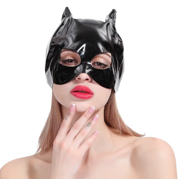 Halloween Black PU Leather Head Cover Mask