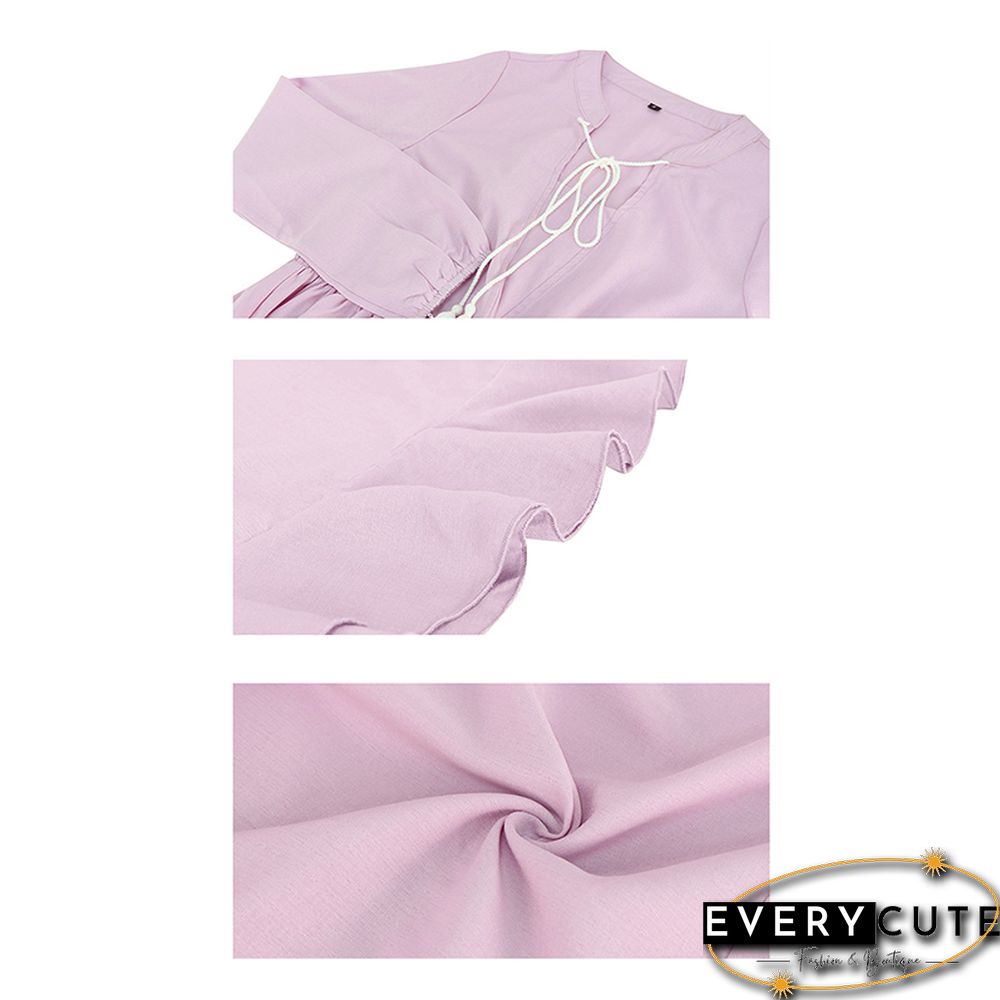 Light Purple Lace Up Long Sleeve Casual Dress
