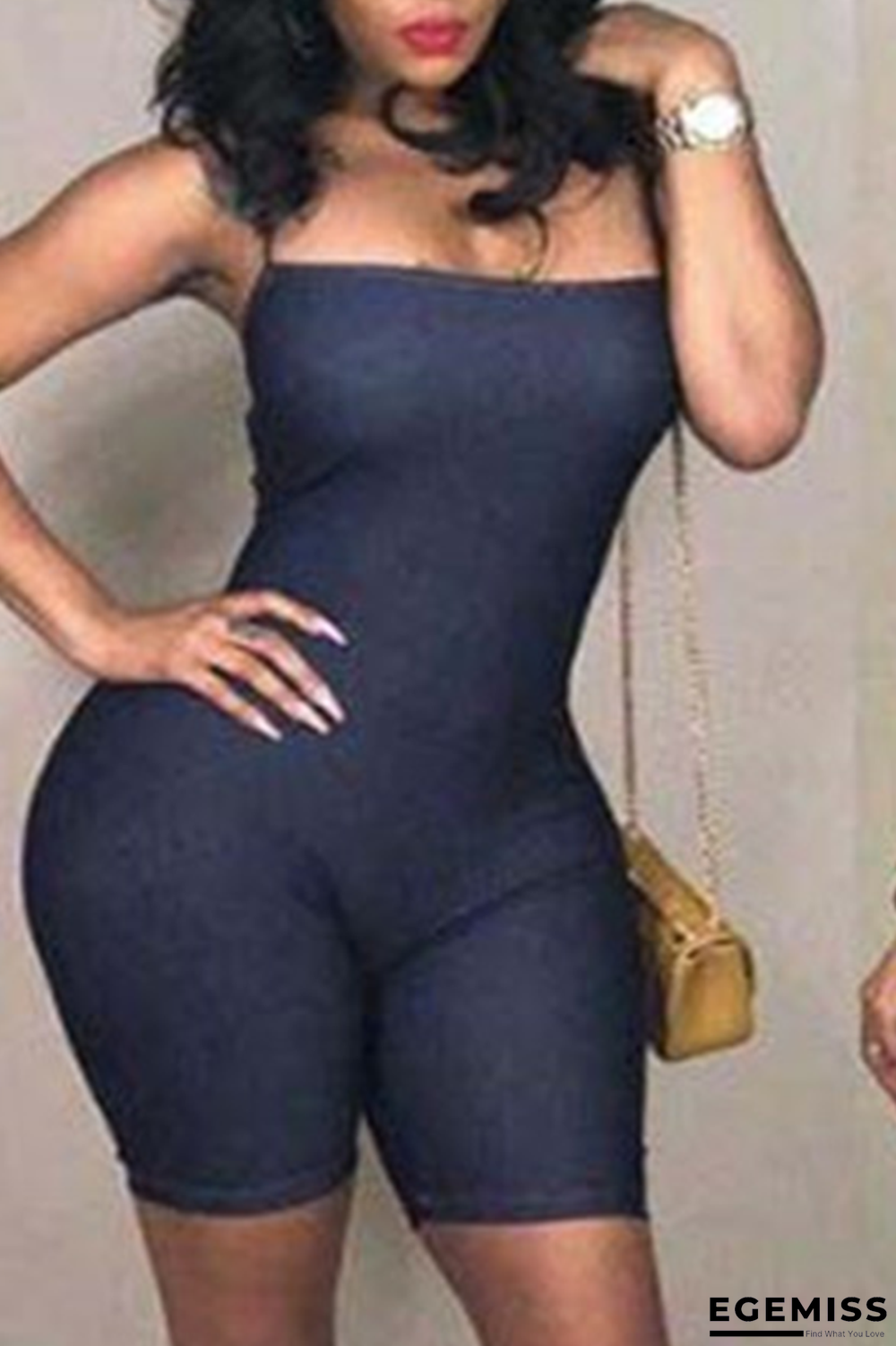 Tibetan Blue Sexy Solid Hollowed Out Strapless Skinny Jumpsuits | EGEMISS