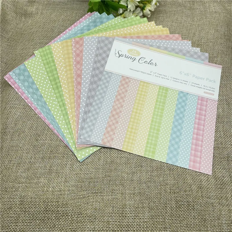 24 sheet 6 X6 Spring ColorsSingle-side Printed patterned paper Scrapbooking paper pack handmade craft paper craft Background pad