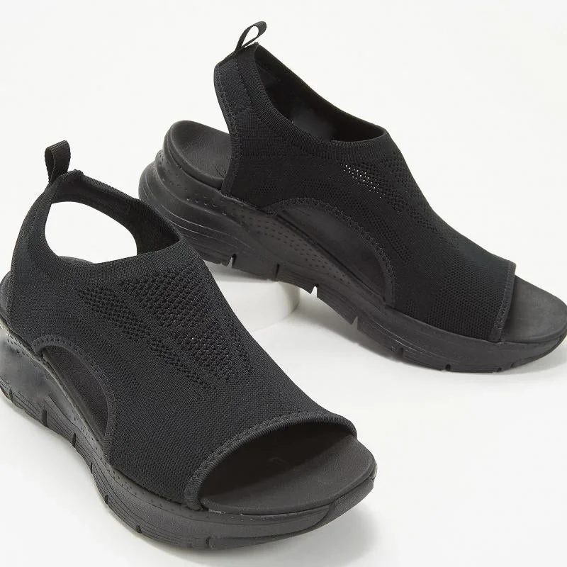 Summer Women Sandals Solid Color Mesh Wedge Shoes Hollow Out Casual Ladies Open Toe Slip-On Platform Female Sandalias 2021 Mujer