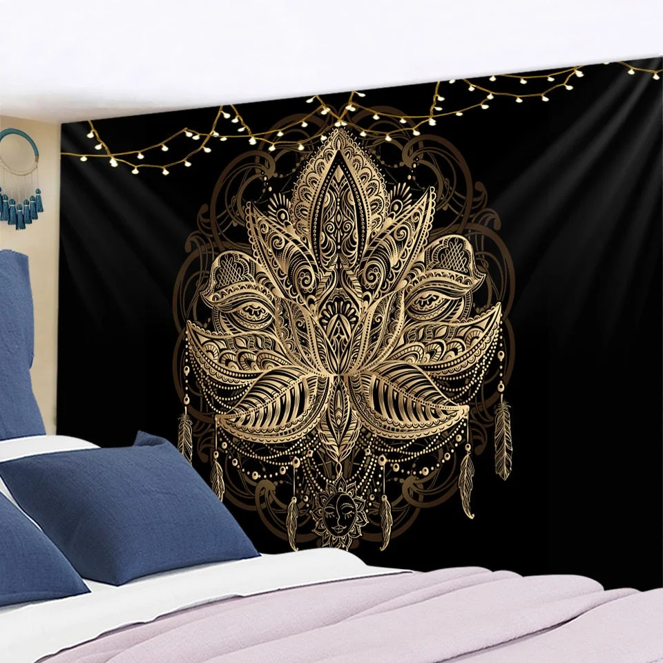 Psychedelic Wall Tapestry Boho Mandala Moon Tapestry Wall Hanging Hippie Sun Tapestry Wall Art Decor for Bedroom Living Room