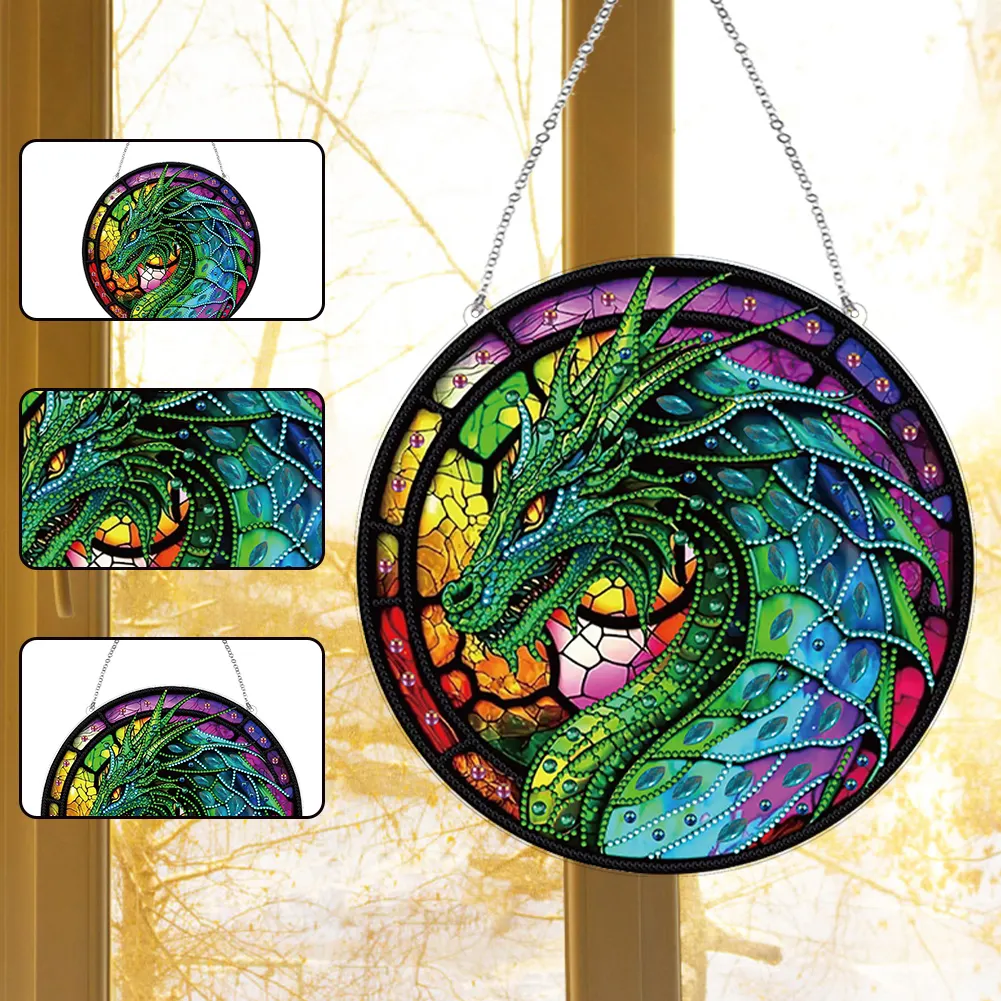 DIY Stained Glass Dragon Acrylic Special Shaped Hanging Diamond Painting Art Pendant Suncatcher Home Windows Decor 