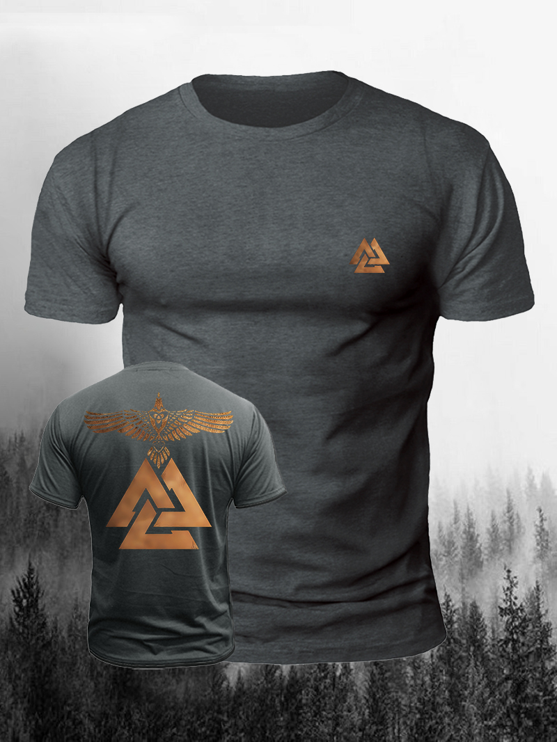 Men's Birds Turbid Triangular Symbol Print Casual Short Sleeve T-shirt