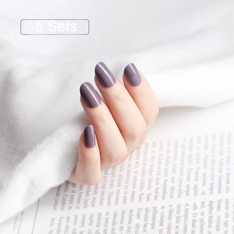 5 Sets Of 24 Pieces Per Unit Round Colored False Nails Tips Full Cover 10 Size Fake Nails For DIY Acrylic Press On Nail Tips-Nail Inspo