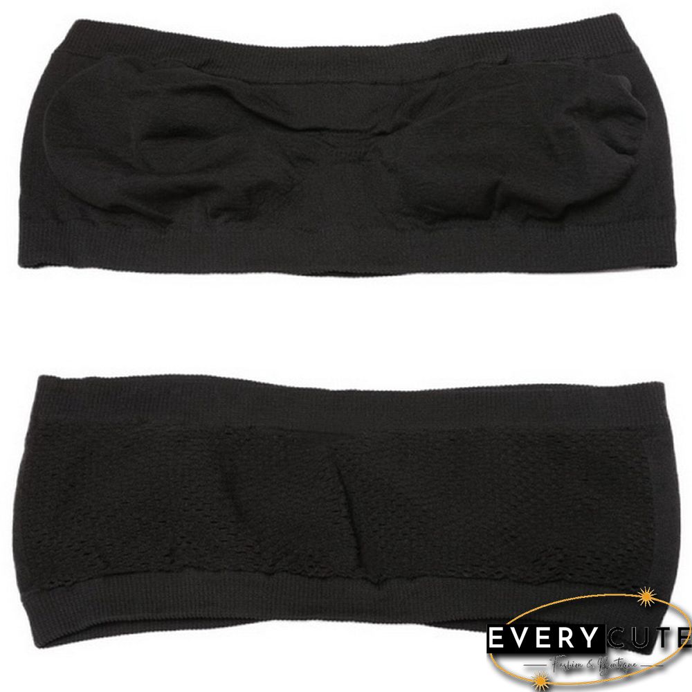 Women Basic Stretch Layer Strapless Seamless Solid Cropped Tube Top Bra Bandeau Underwear