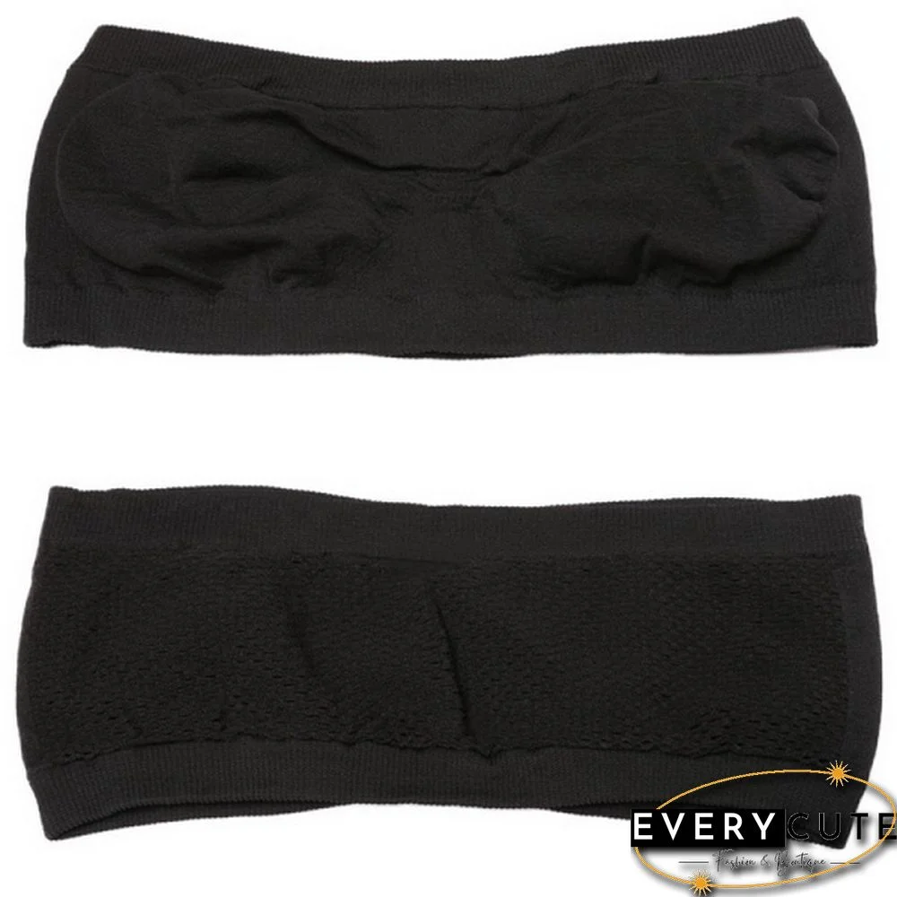 Women Basic Stretch Layer Strapless Seamless Solid Cropped Tube Top Bra Bandeau Underwear
