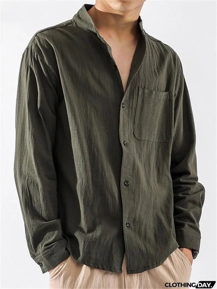 Casual Comfy Linen Cotton Mandarin-Collar Shirts For Men