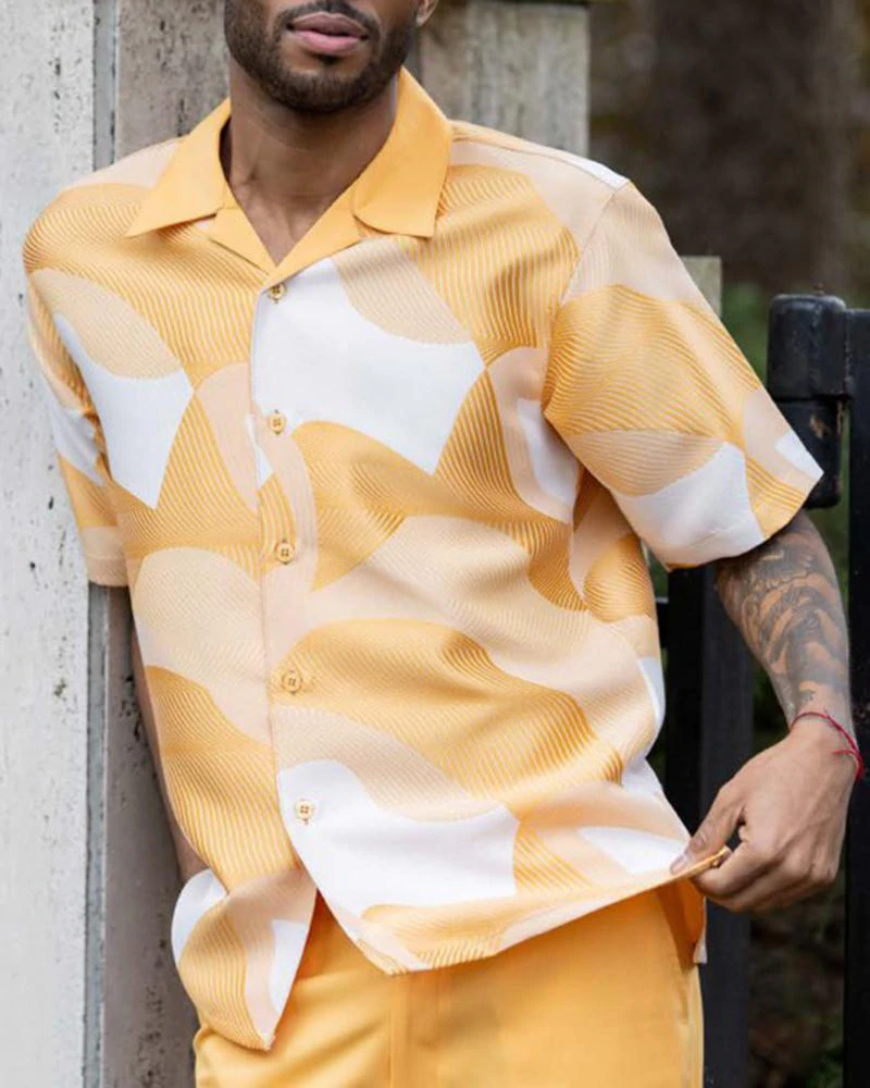 Short Sleeve Long Pants With Print Walking Suit Set