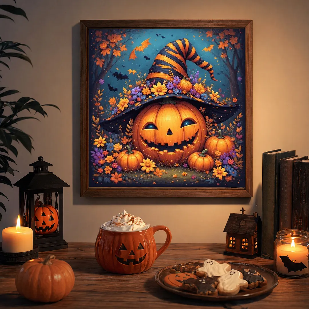 Halloween B Full DIY 5D Square Drill Diamond Dots Paintings Picture Arts Craft 13.78x13.78Inch Crystal Art Paint by Diamond Diamond Crystal Rhinestones Painting Kits for Adults Beginner Home Wall Deco