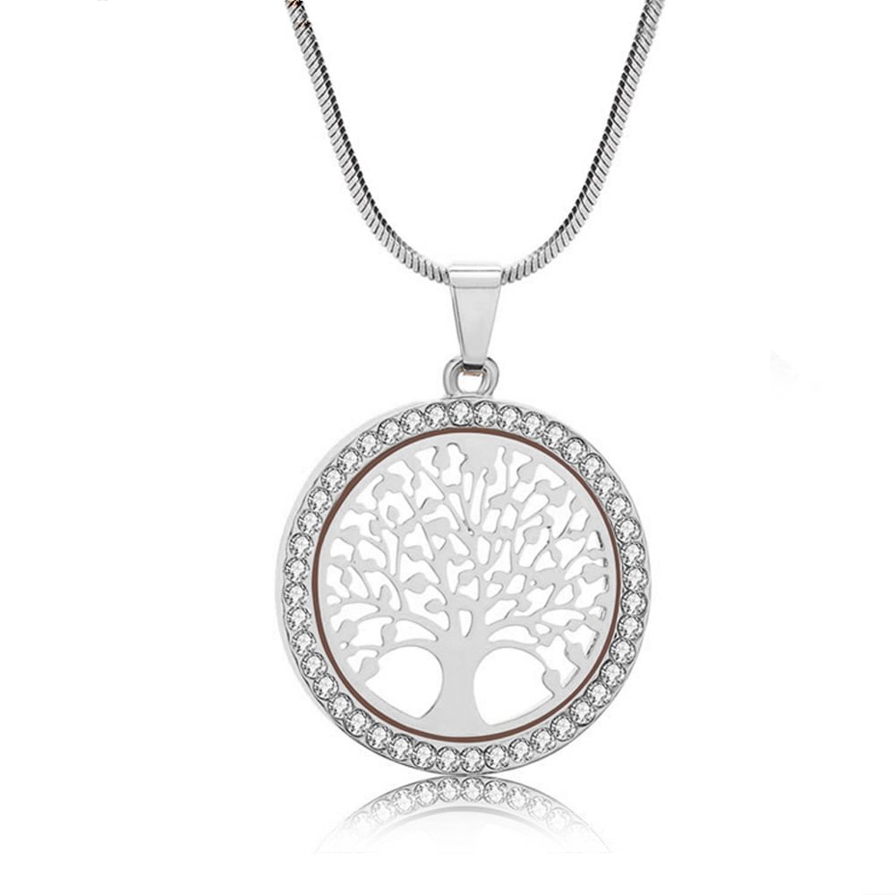 Bling Round Hollow Tree of Life Pendant Necklace For Men Women-VESSFUL