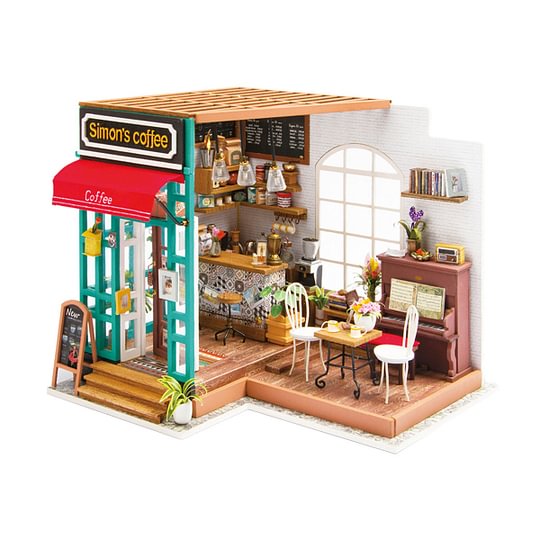  Robotime Online Rolife Simon's Coffee Shop DIY Miniature Dollhouse Kit DG109