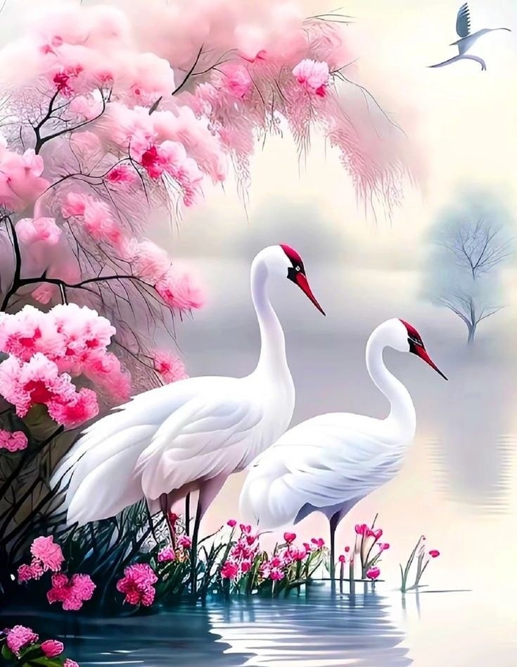 Red-crowned Crane in Fairyland 50*60cm(canvas) full round drill(40 colors) diamond painting