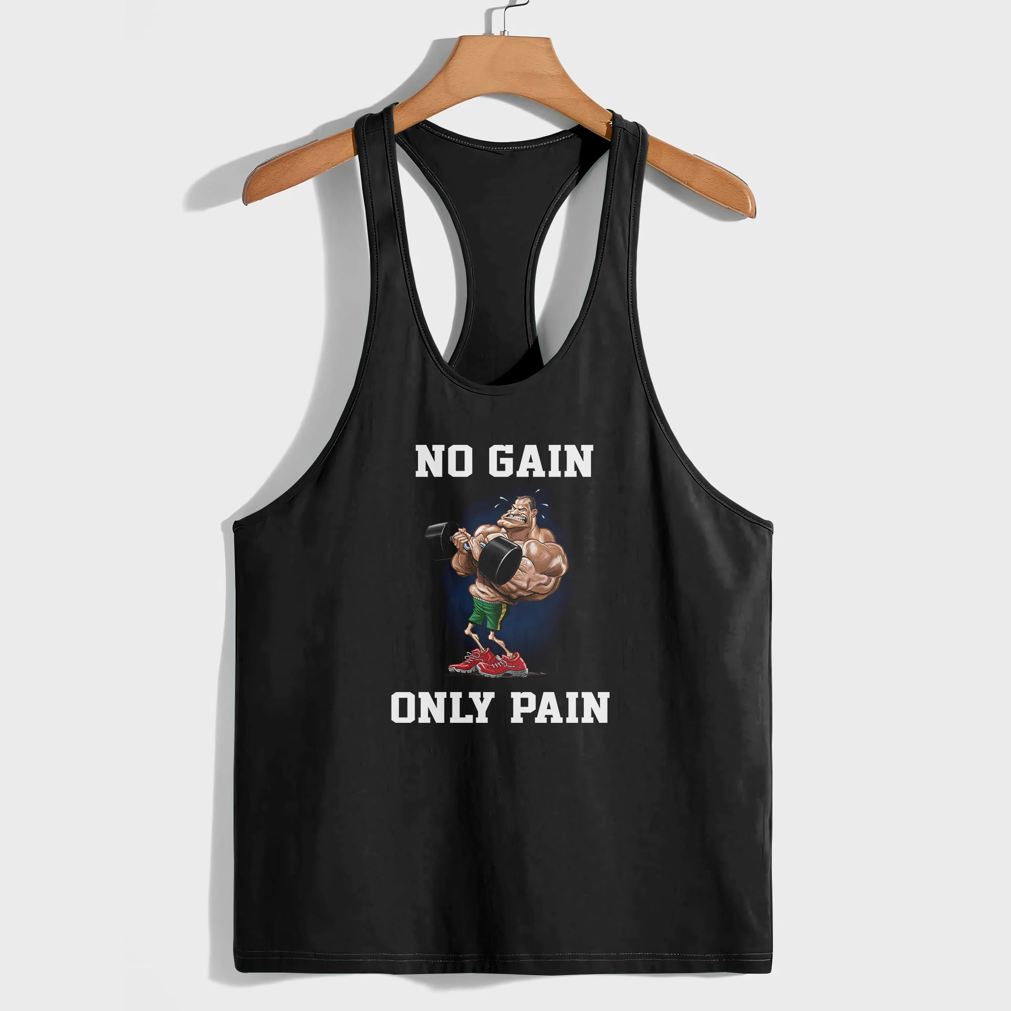 NO GAIN ONLY PAIN GRAPHIC PRINT ON RACERBACK TANK