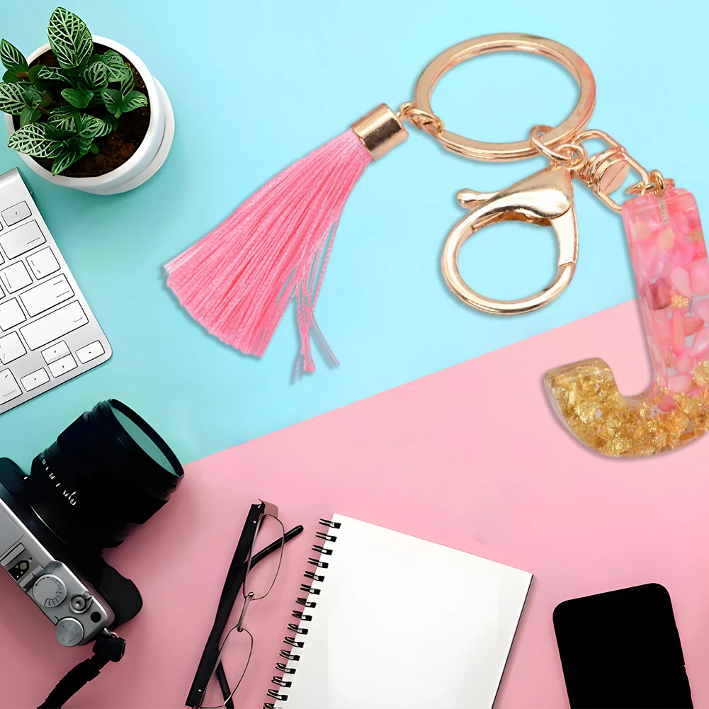 Resin Initial Key Ring with Tassel Alphabet Keyring for Car Keys Wallet Handbags