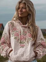 Bohemian Retro Style Plant Flower Design Women's Hoodie