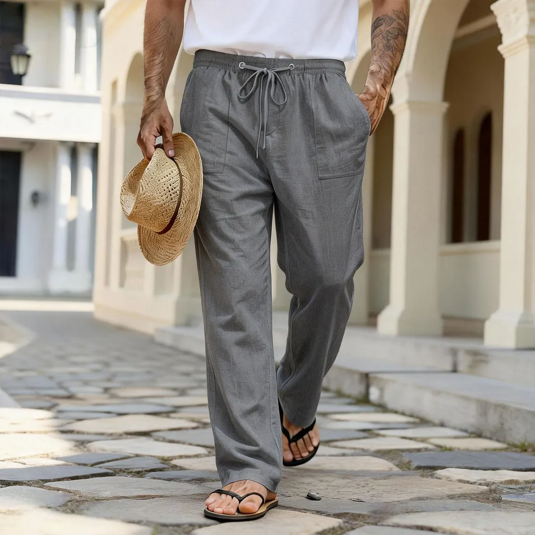 2026 Casual Fashion Loose Fit Men's Summer Breathable Long Pants Beach Straight Leg Pants Pure Long Pants-INSPIREUSE