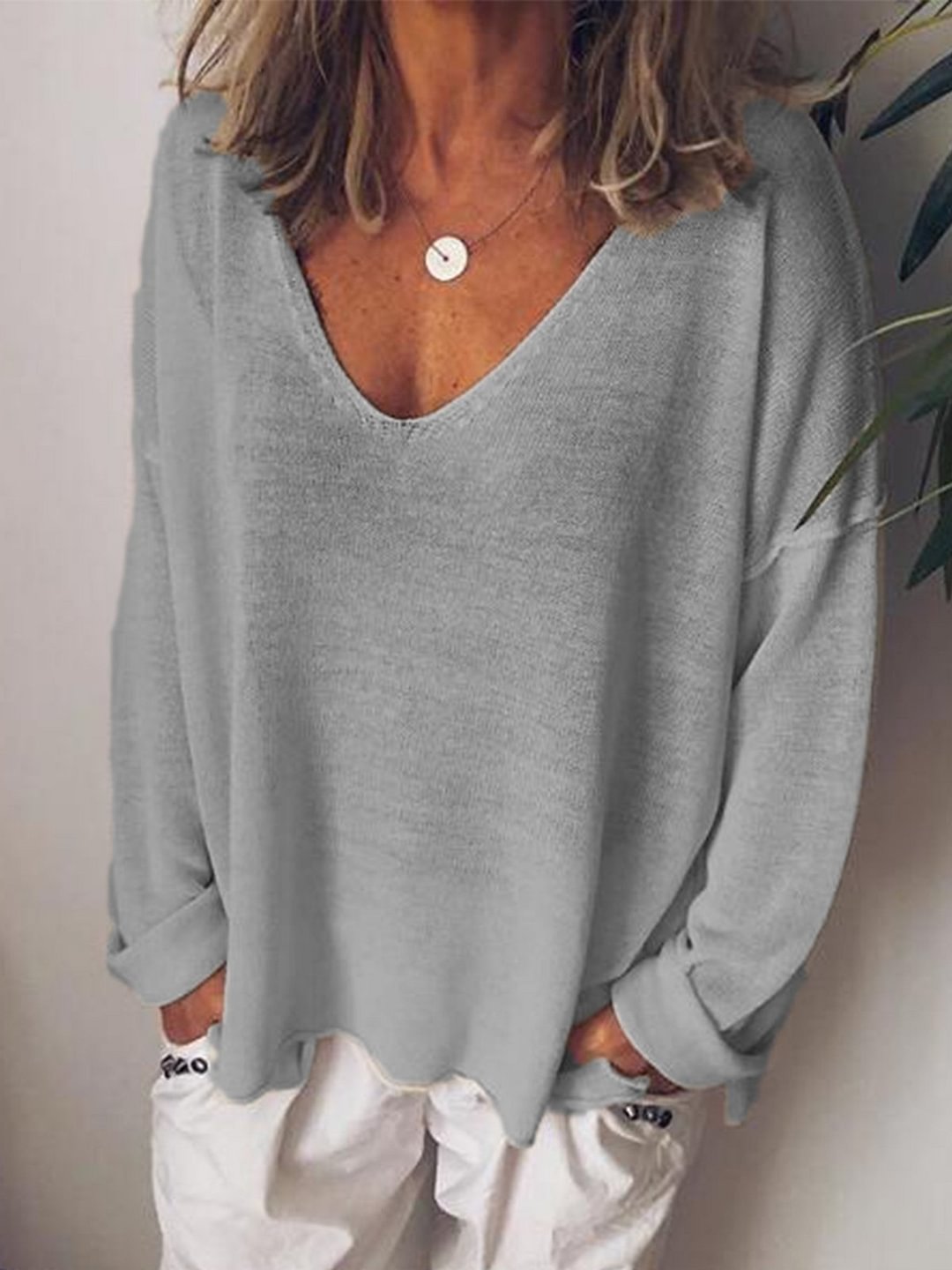 Tops - Women V Neck Casual Long Sleeve Tops of upustyle_dj