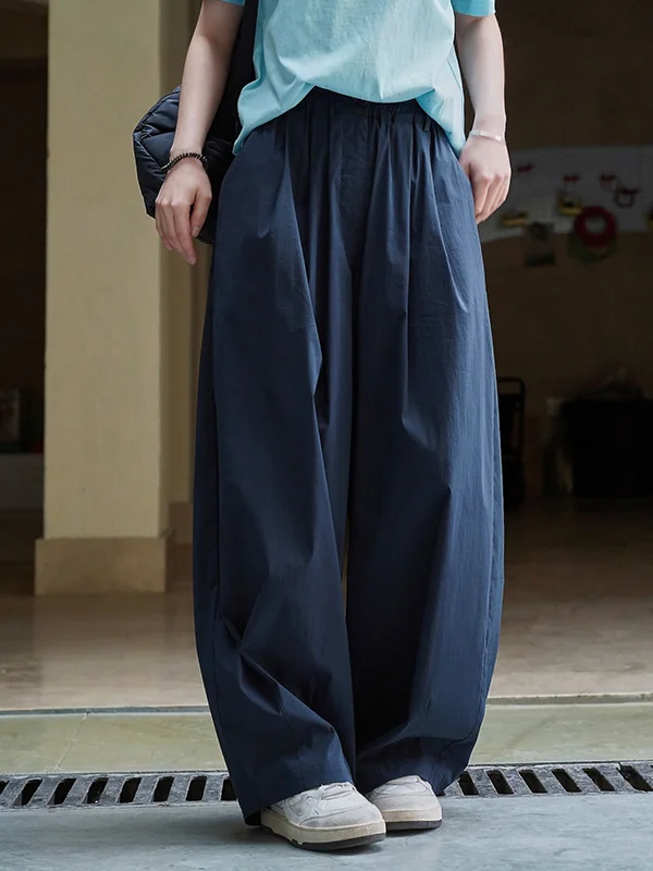 Pleated Wide Leg High Waisted Trousers Casual Pants Bottoms