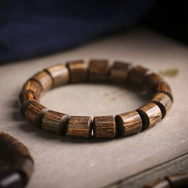 Authentic Vietnam Nha Trang Agarwood Bracelets Natural Wooden Barrel Beads