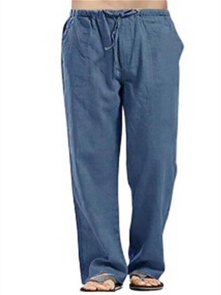 Men's Linen Pants Trousers Summer Pants Beach Pants Pocket Drawstring Elastic Waistband Plain Comfort Breathable Full Length Daily Streetwear Linen / Cotton Blend Fashion Casual / Sporty Loose Fit-JRSEE