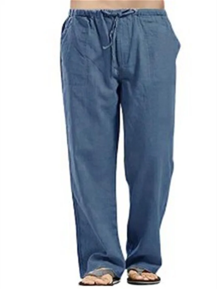 Men's Linen Pants Trousers Summer Pants Beach Pants Pocket Drawstring Elastic Waistband Plain Comfort Breathable Full Length Daily Streetwear Linen / Cotton Blend Fashion Casual / Sporty Loose Fit-JRSEE